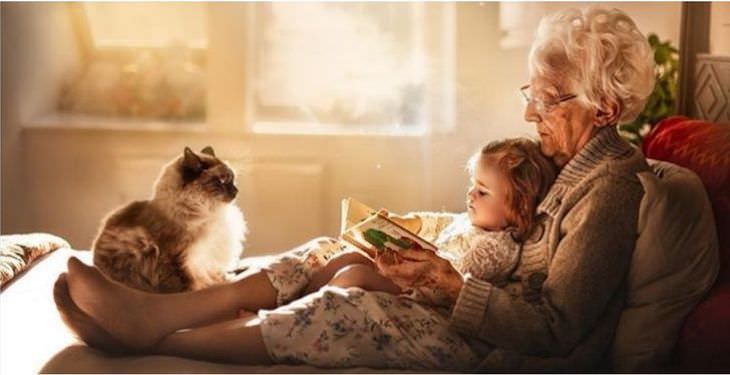 12 Heartwarming Photos Depicting a Grandma's Love, reading a story