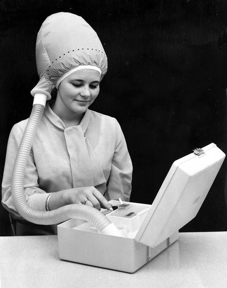 Past Beauty Practices That Seem Strange Today, Portable hair dryer, 1940s