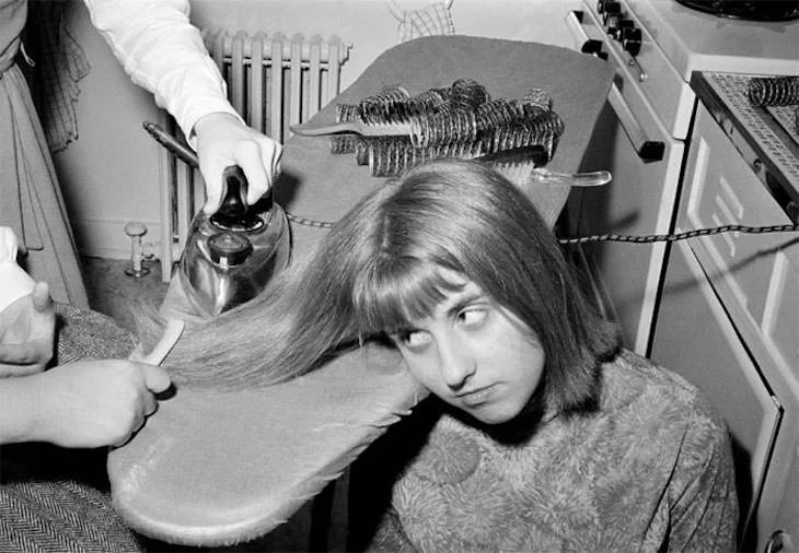 Past Beauty Practices That Seem Strange Today, Ironing hair in order to straighten it, 1964