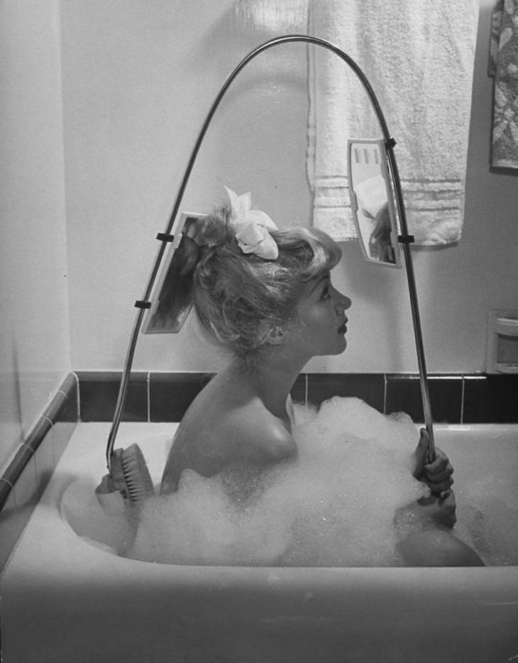 Past Beauty Practices That Seem Strange Today, Backscratching monitoring visor, 1949