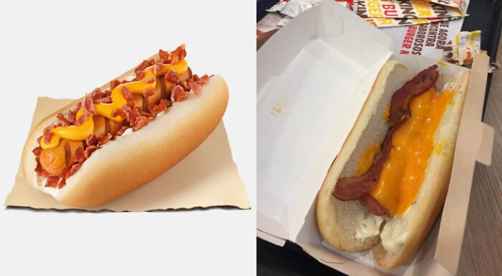 Food Ads vs Reality Grill dog with cheddar and bacon
