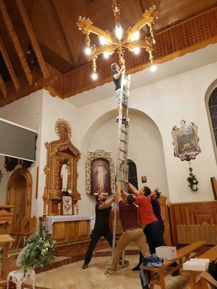 20 Heart Stopping Safety Fails. ladder in church