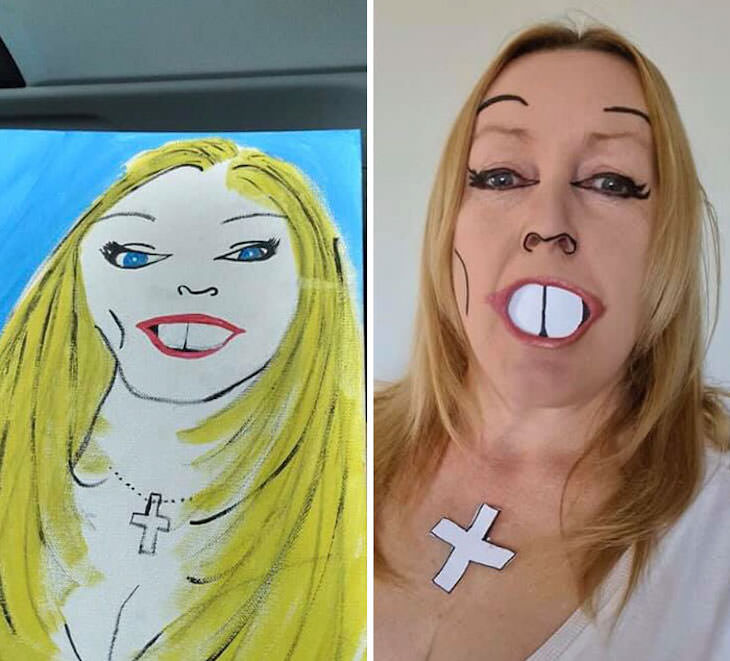 18 Hilarious Recreation of Bad Charity Shop Art, woman with big teeth