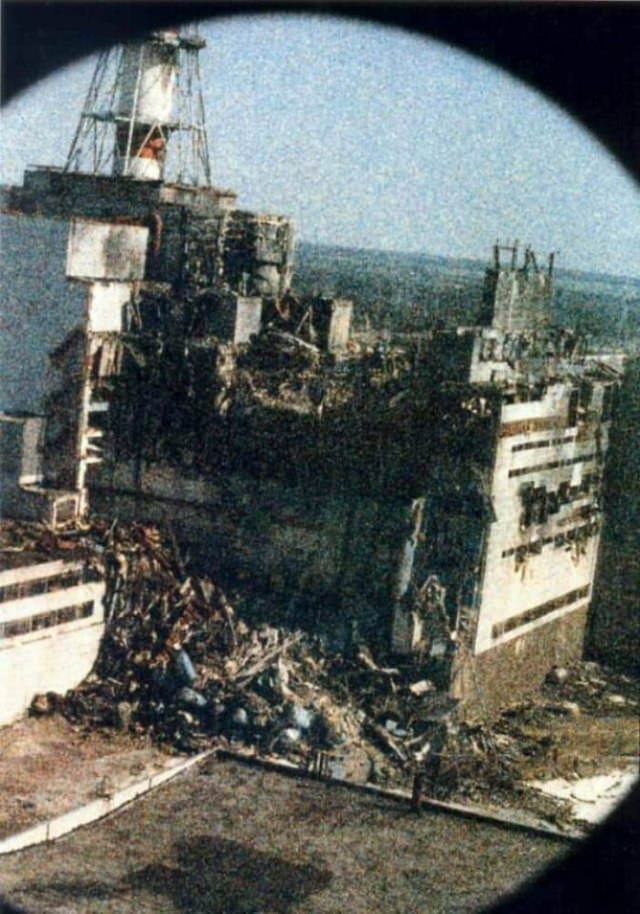 Poignant Photos This is the only existing photo of Chernobyl taken on the morning of the nuclear accident. The heavy grain is due to the huge amount of radiation in the air that began to destroy the camera film the second it was exposed.