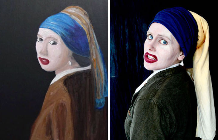 18 Hilarious Recreation of Bad Charity Shop Art, girl with a pearl earing