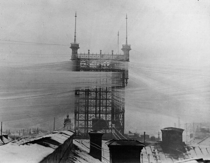 Odd Vintage Tech Inventions "The old "Telefontornet" telephone tower in Stockholm, Sweden, with approximately 5,500 telephone lines (c. 1890)"