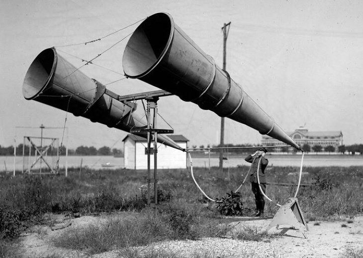 Odd Vintage Tech Inventions Two-horn listening devices like this one located at Bolling Field in Washington, DC, in 1921 were used before the invention of radar to locate planes