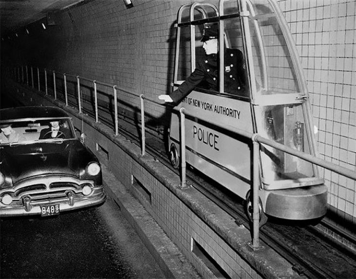 Odd Vintage Tech Inventions This narrow train was installed in New York’s Holland tunnel to monitor traffic speed in the 1950s