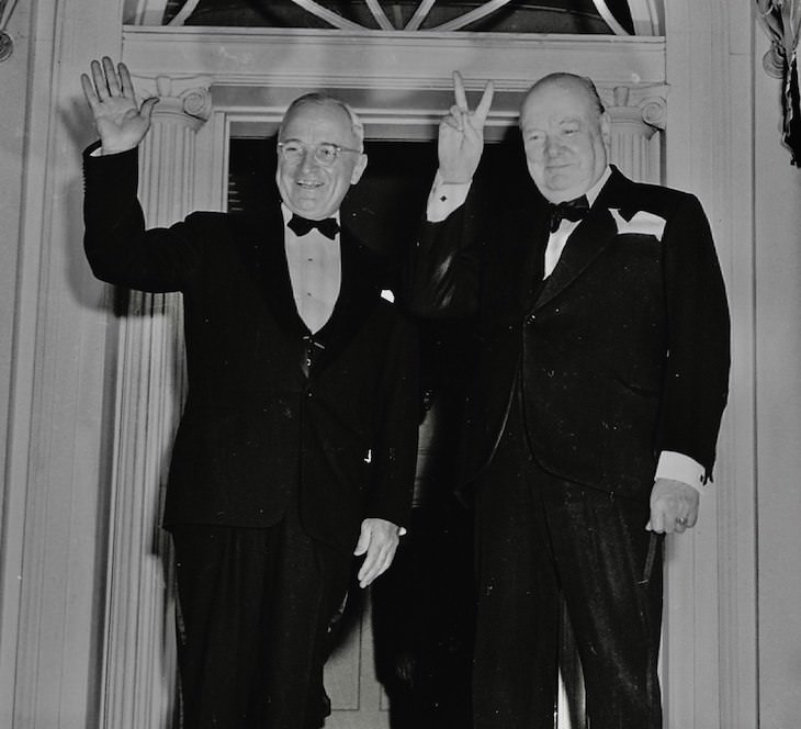Origins of Most Popular Hand Gestures, Truman waving and Churchill doing V-sign