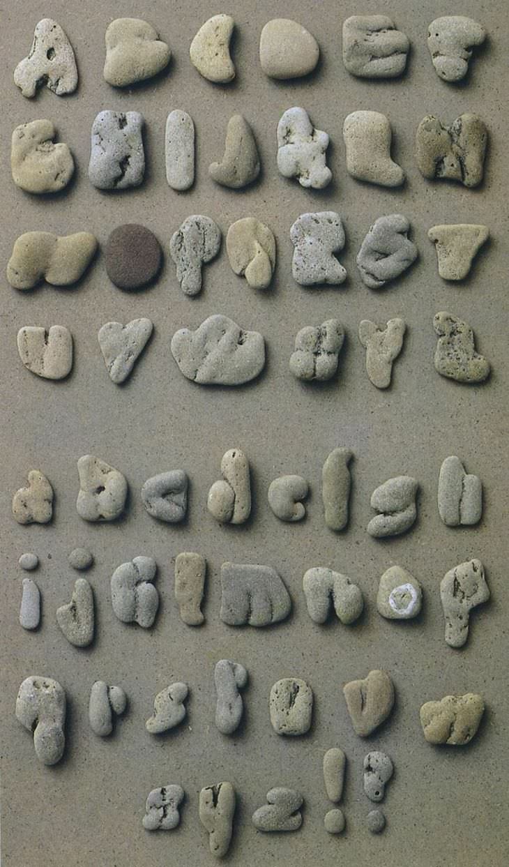 Cool and Random Collections People Keep, alphabets assembled by Belgian type designer Clotilde Olyff from stones collected at the beach