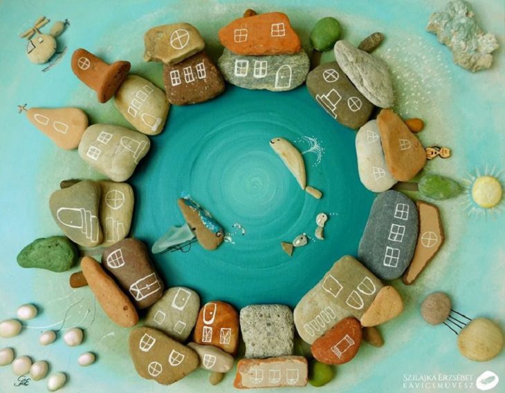 Portraits and scenes made with pebbles by Hungarian artist Szilajka Erzsebet