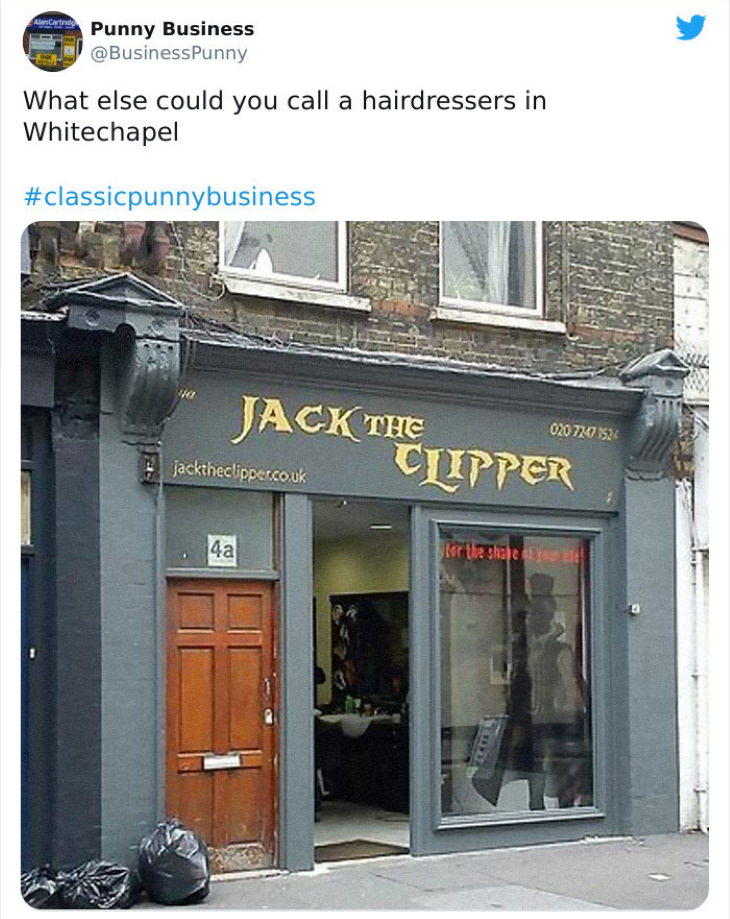 British shop names with puns jack the clipper