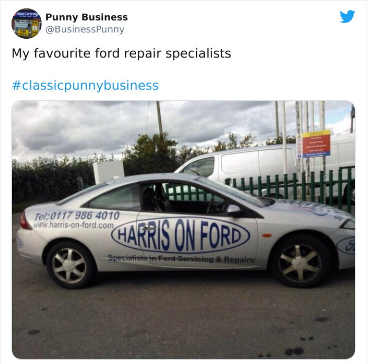 British shop names with puns harris on ford