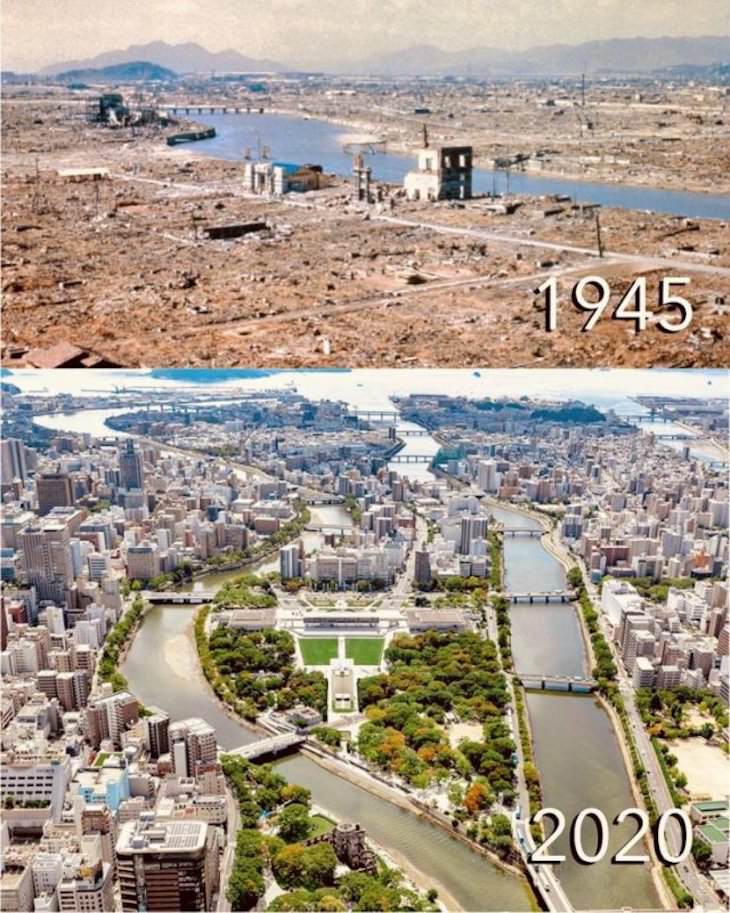19 Images of Unusual Sights Around the World, Hiroshima before and after atomic bomb