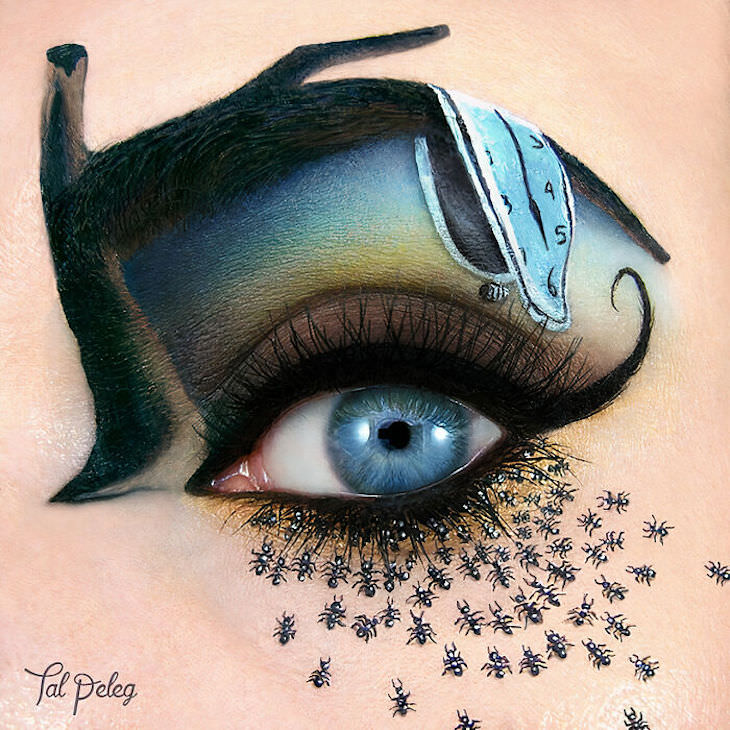 Incredible Makeup Artist Uses Eyelids As Canvas, Dali melting clock
