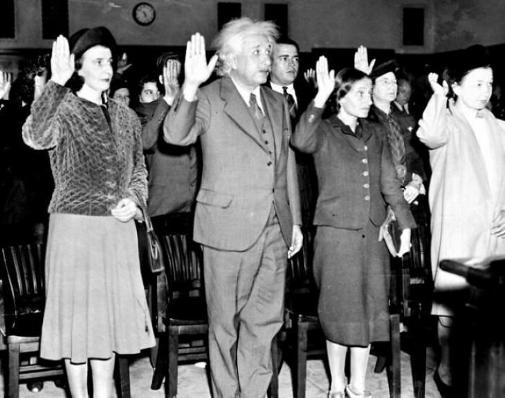 Historical Photos Albert Einstein, his secretary Helen (left), and daughter Margaret (right) becoming U.S. citizens to avoid returning to Nazi Germany, 1940