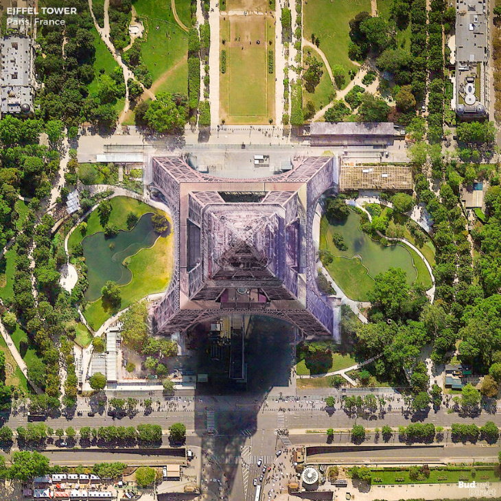 Famous Landmarks From Above by Budget Direct The Eiffel Tower in Paris, France