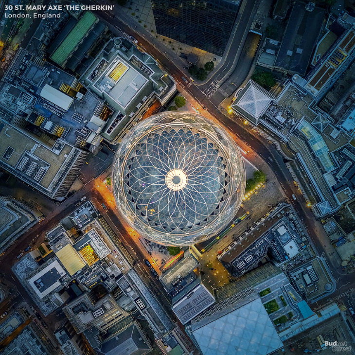 Famous Landmarks From Above by Budget Direct 30 St Mary Axe (The Gherkin) in London, England