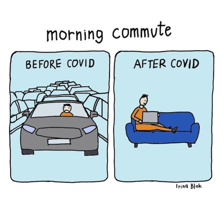 COVID-19 Comics by  Irina Blok morning commute