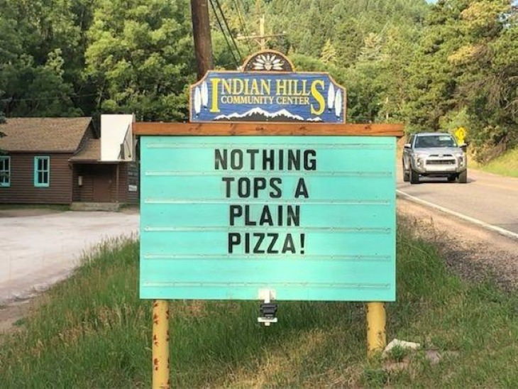 Indian Hills Community Center Signs pizza