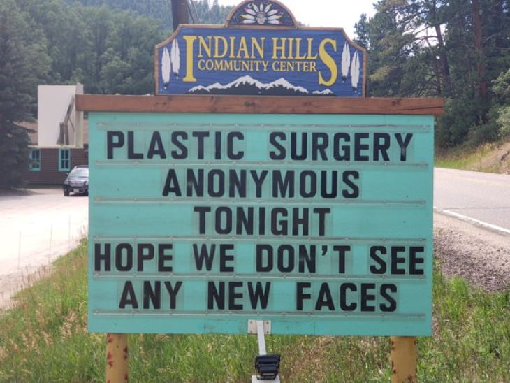 Indian Hills Community Center Signs plastic surgery anonymous