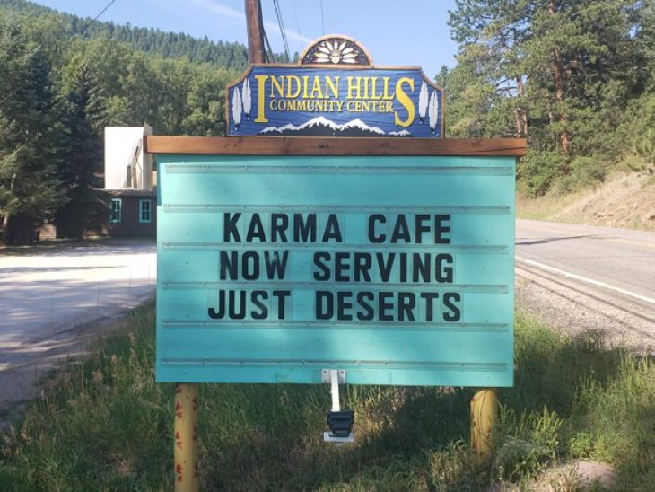 Indian Hills Community Center Signs karma cafe