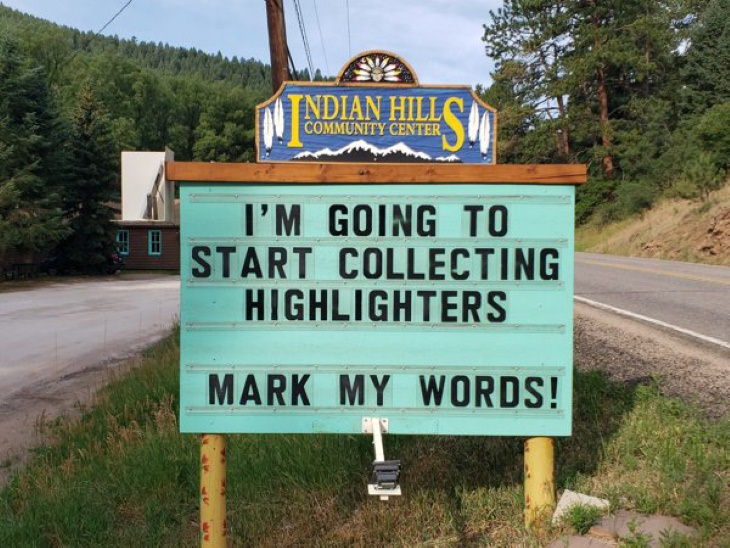 Indian Hills Community Center Signs highlighters