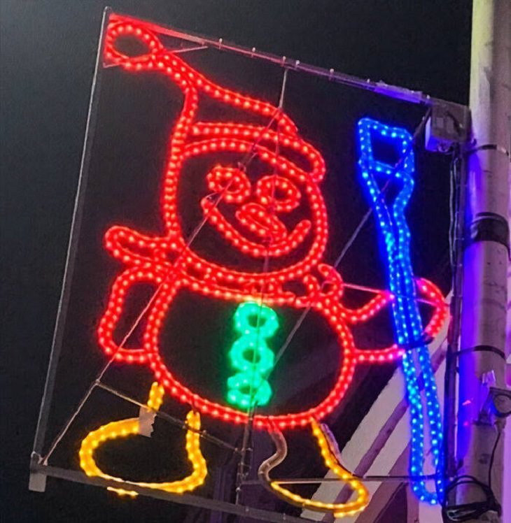 Christmas lights Festival in Newburgh, Fife County, Scotland inspired by children’s holiday drawings