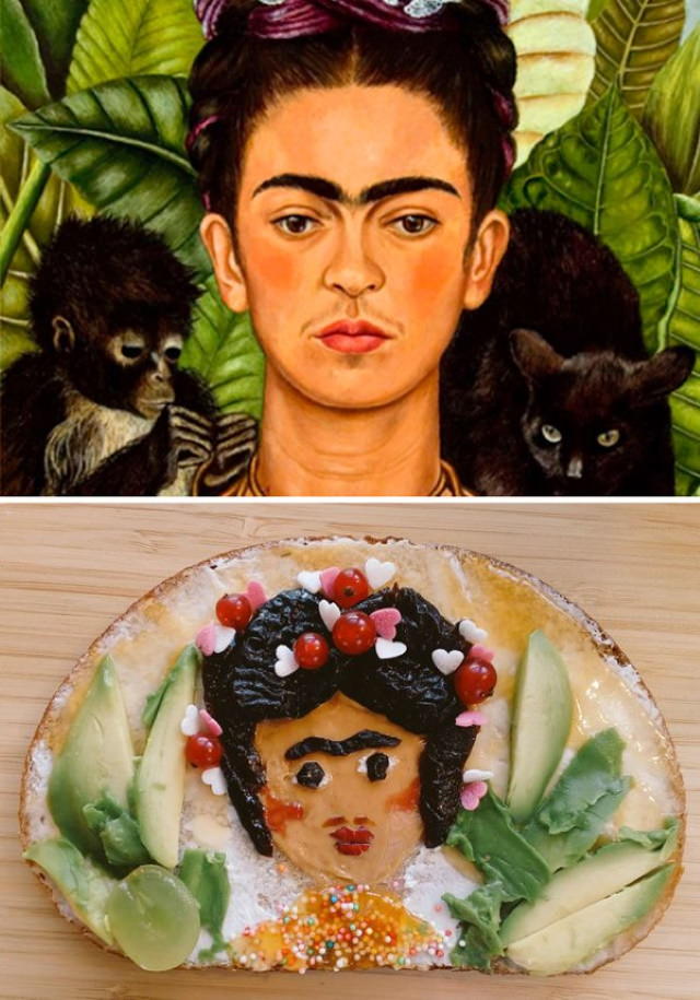 Sandwiches Inspired by Iconic Paintings Frida Kahlo - 'Self-Portrait With Thorn Necklace And Hummingbird' (1940)