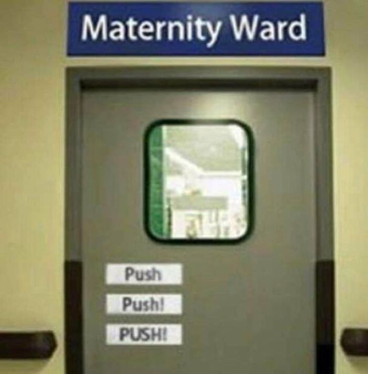 Funny signs, maternity ward entrance
