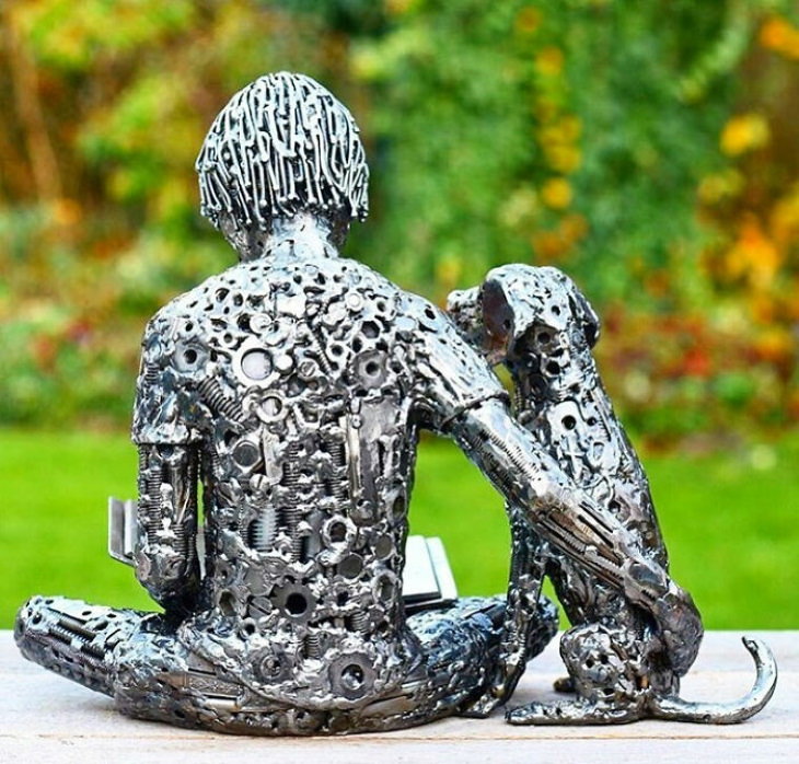 Brian Mock Metal Sculptures child and dog