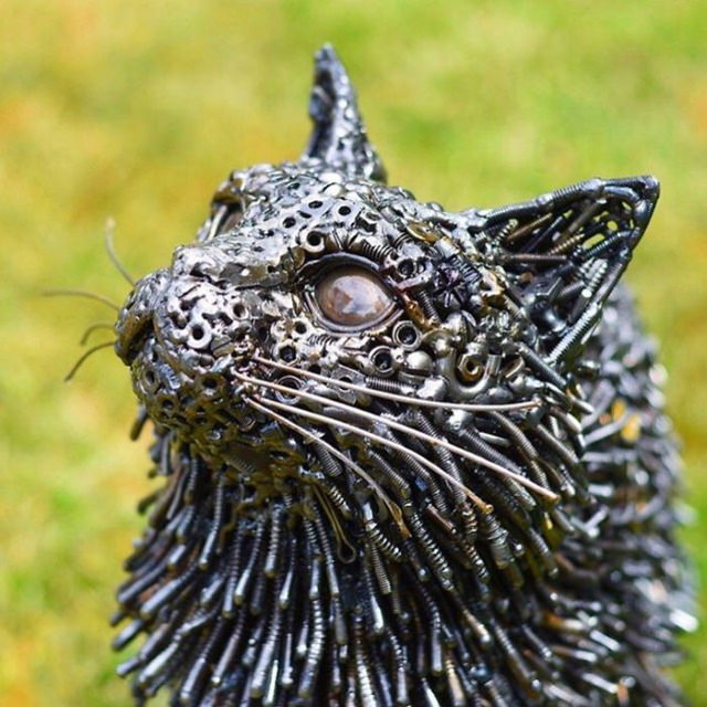 Brian Mock Metal Sculptures cat closeup