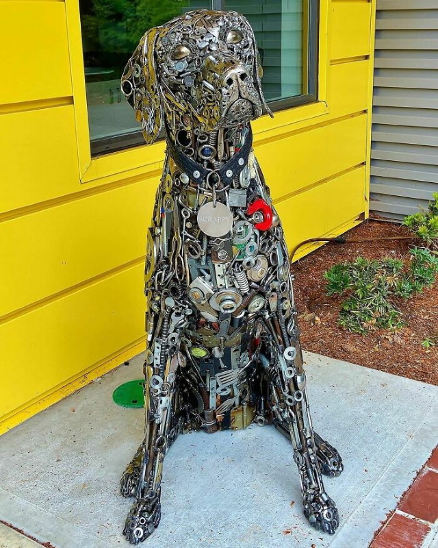 Brian Mock Metal Sculptures dog closeup