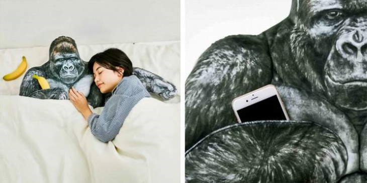 Japanese Innovations A cozy and fun gorilla arm pillow with a separate pocket for your phone