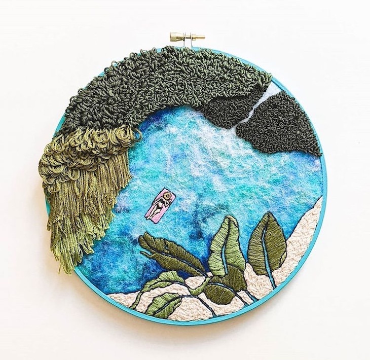 Creative Pieces of Embroidery by Current Artists, Textured Oasis Embroidery by Fenny Suter