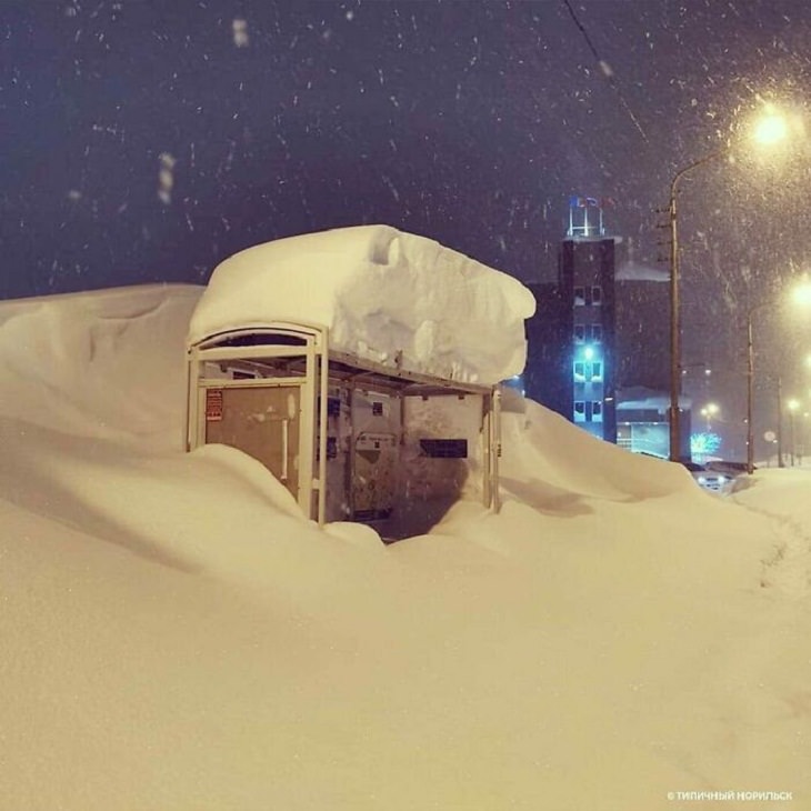 Norilsk, Russia, covered in snow, vehicle