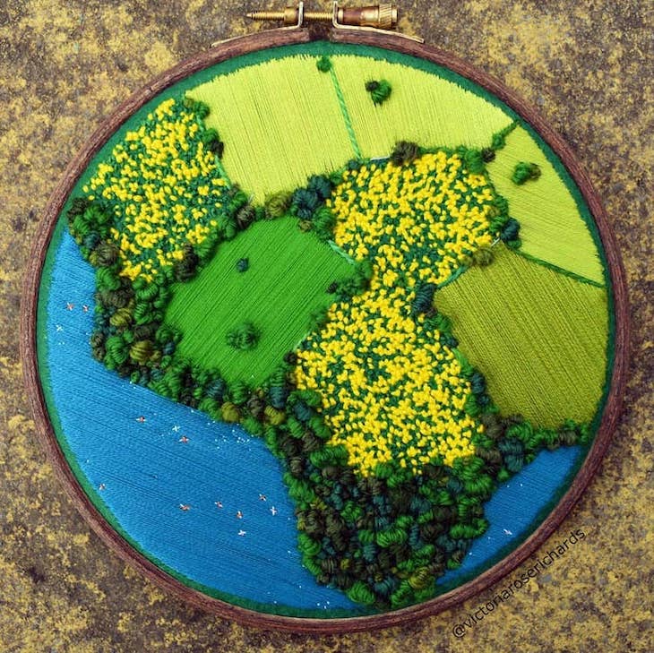 Creative Pieces of Embroidery by Current Artists, Aerial-View Landscape Embroidery by Victoria Rose Richard