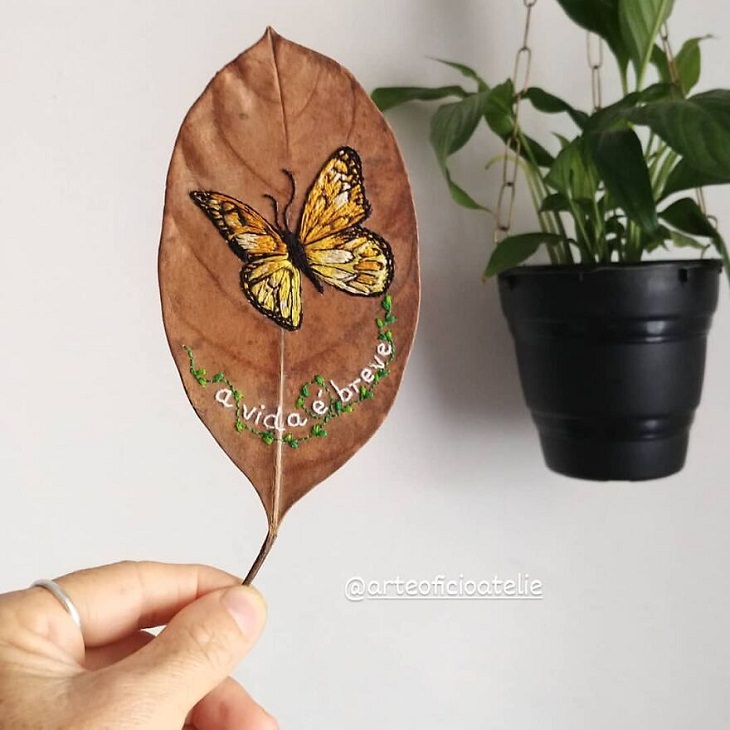Colorful Embroideries on Dead Leaves, butterfly