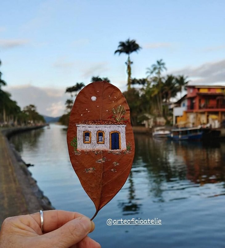 Colorful Embroideries on Dead Leaves, waterfront 