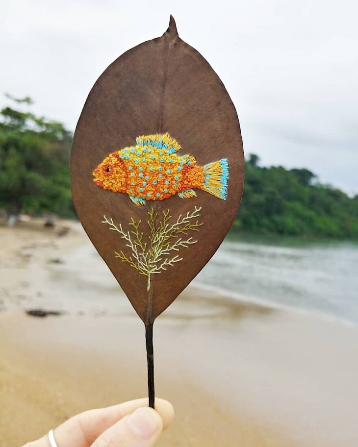Colorful Embroideries on Dead Leaves, fish