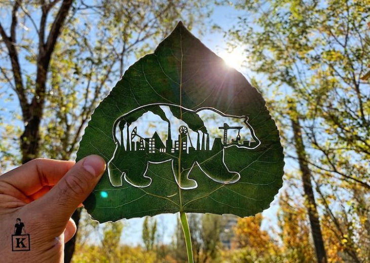 Leaf art by Kanat Nurtazin bear