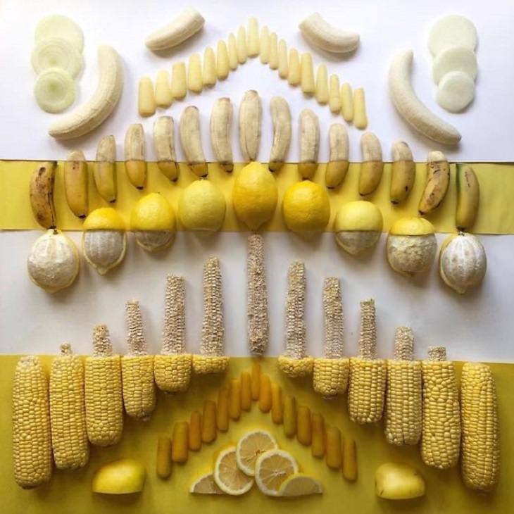 Photographs of beautiful and intricate food arrangements by artist Adam Hillman