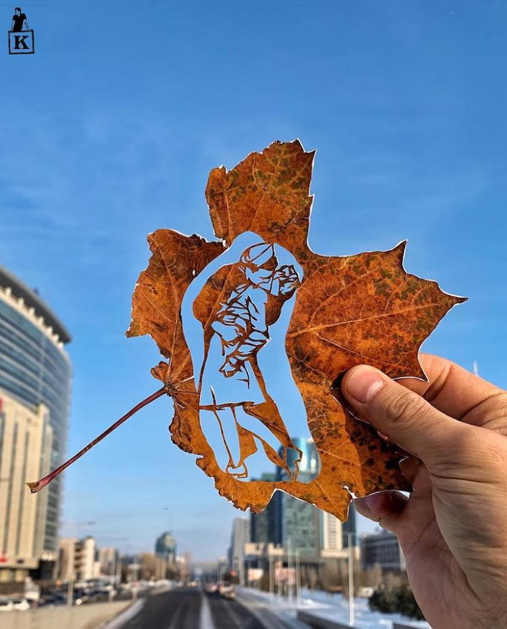 Leaf art by Kanat Nurtazin kissing