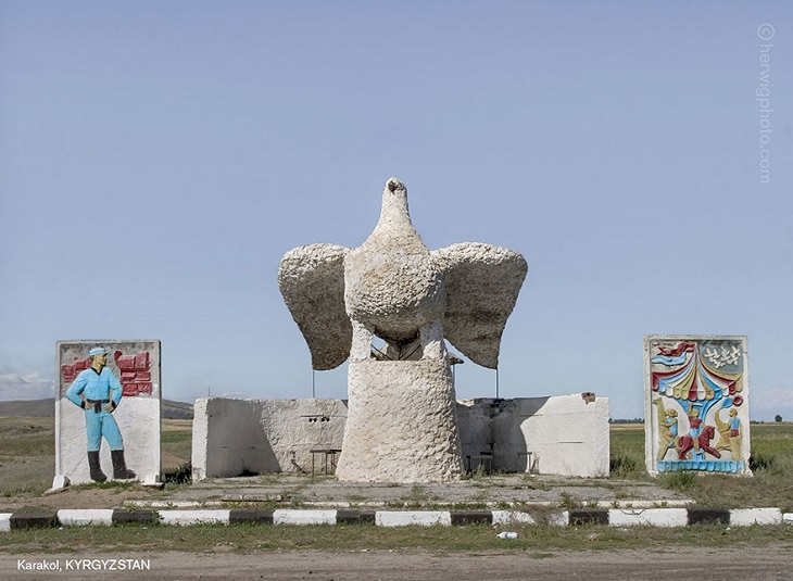 Photographs of bus stops and train stations in former Soviet Union countries with unique architecture and designs