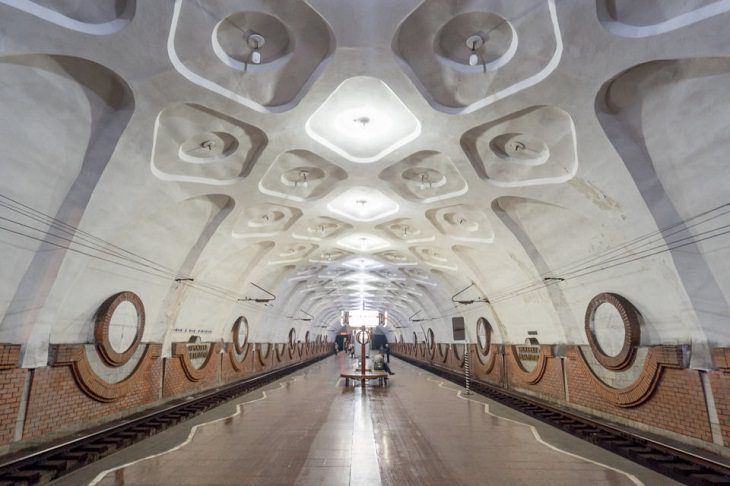 Photographs of bus stops and train stations in former Soviet Union countries with unique architecture and designs