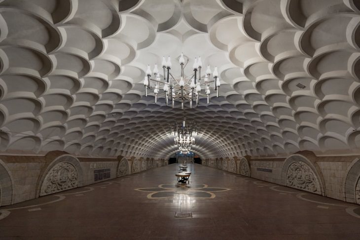 Photographs of bus stops and train stations in former Soviet Union countries with unique architecture and designs