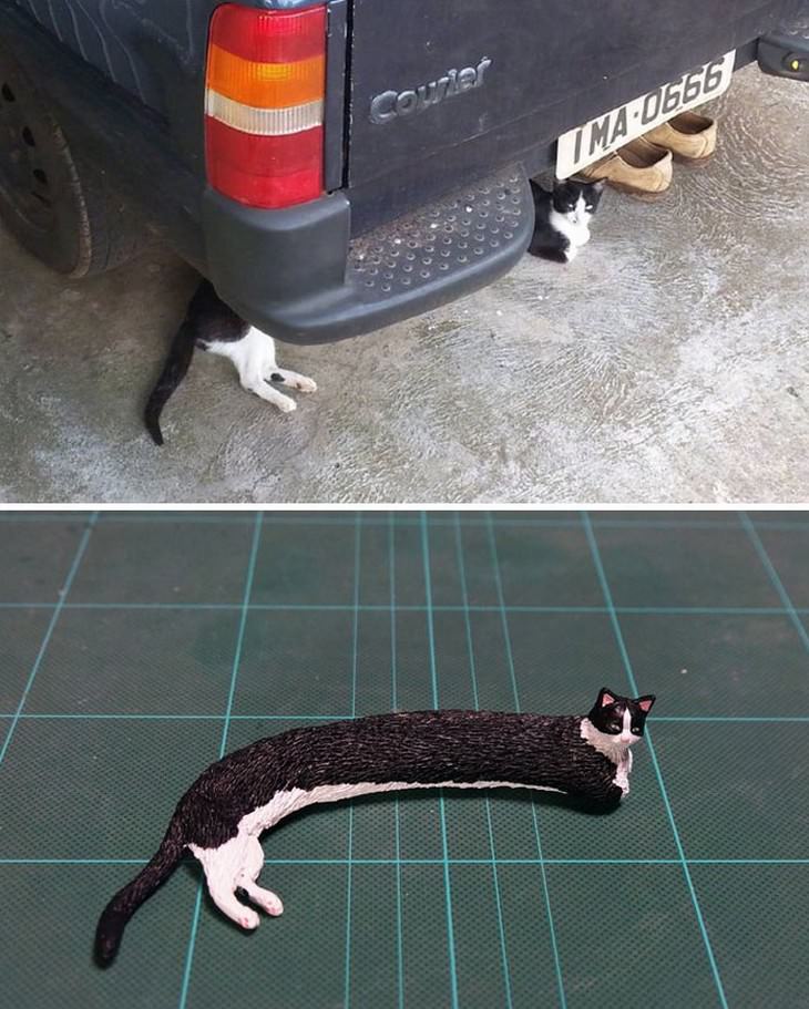 Meetissai animal memes in sculptures  long cat
