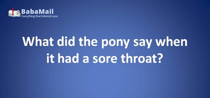 Animal puns: What did the pony say when it had a sore throat? "Do you have any water? i'm a little horse."