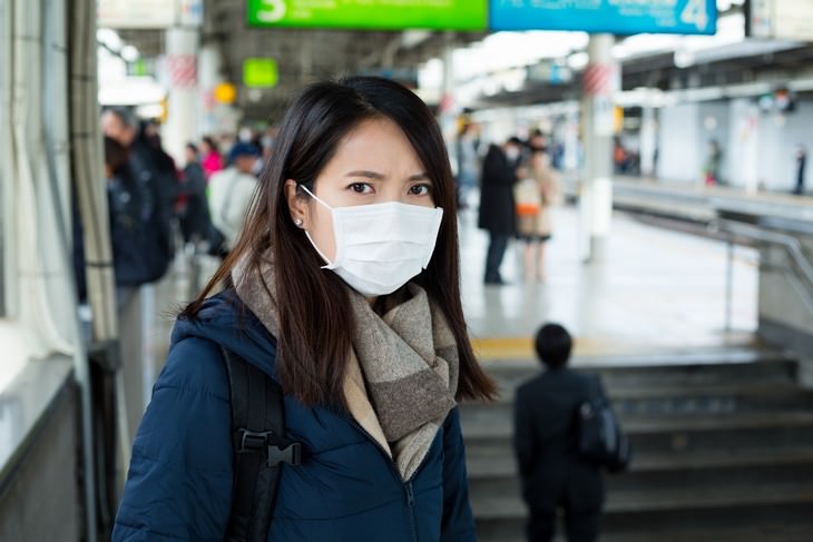 wearing masks against viruses woman wearing a surgical mask in public