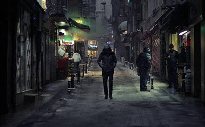 Mysterious stranger in dark alley